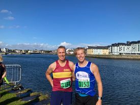 Above left, Jo Page excelled at the London Marathon; above right, Simon O’Neill, left, completed the Galway half-marathon
