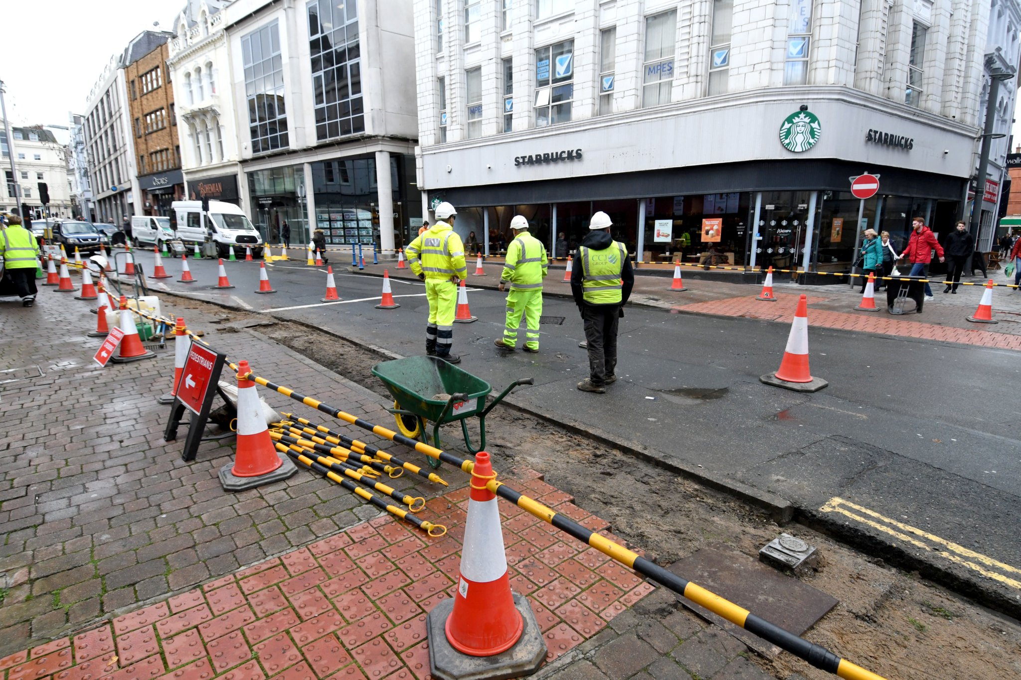 Roadworks on Victoria Street, Douglas, at the pedestrian crossing onto Duke Street -