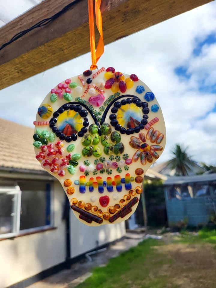 Kirsty Freeman’s mosaic pumpkin and Unique Crafts soap skulls