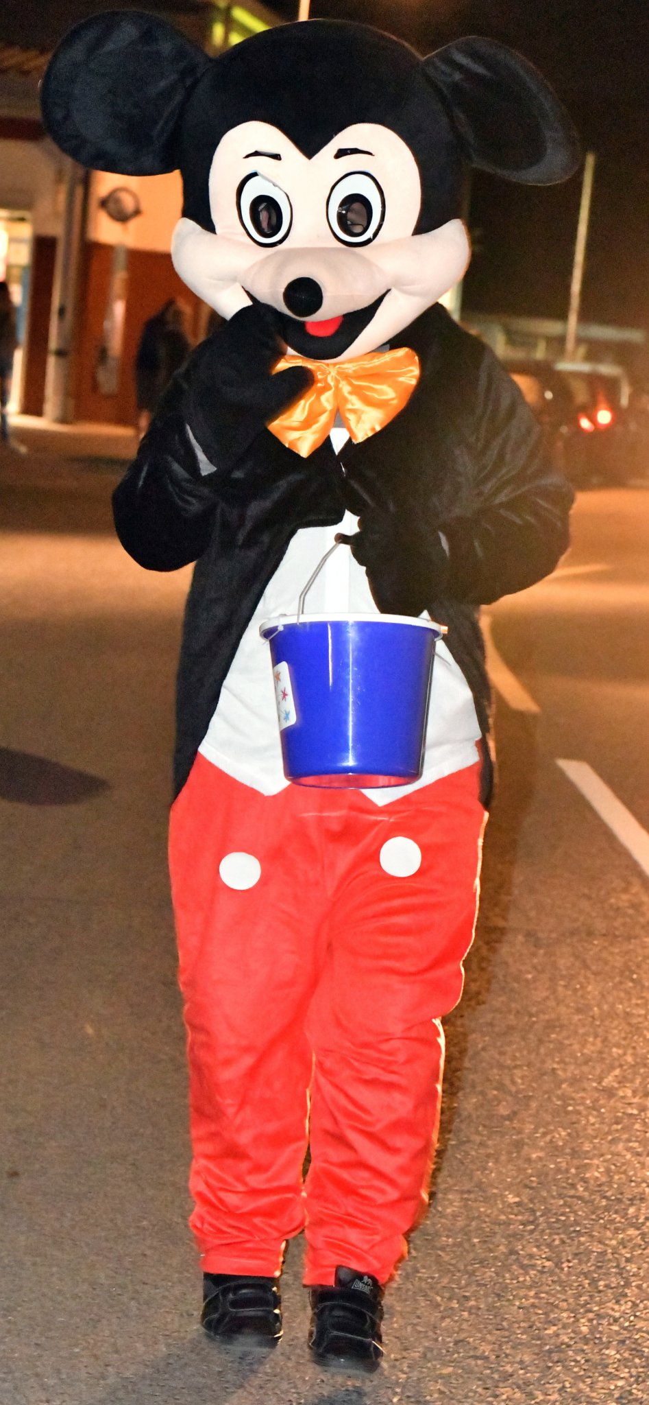 Micky Mouse lands at Launceston with collection bucket in hand