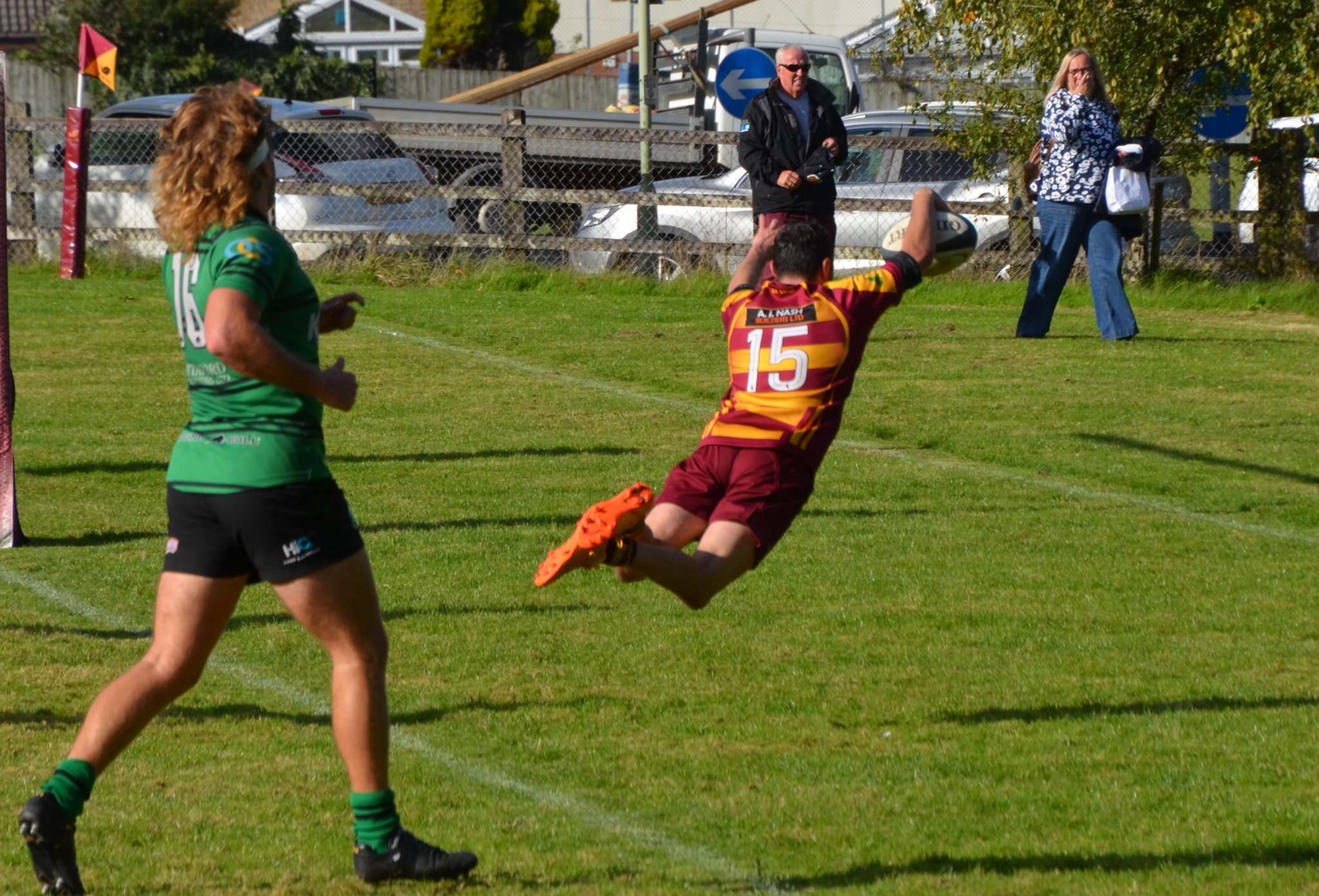 ABOVE: The Oke pack push the Ivybridge 8 backwards. BELOW LEFT: Oke Full Back Ryan Lee swallow dives over the try line to score. BELOW RIGHT: Oke Scrum Half in for a try following a short tap penalty. Pictures by Dave Potter.
