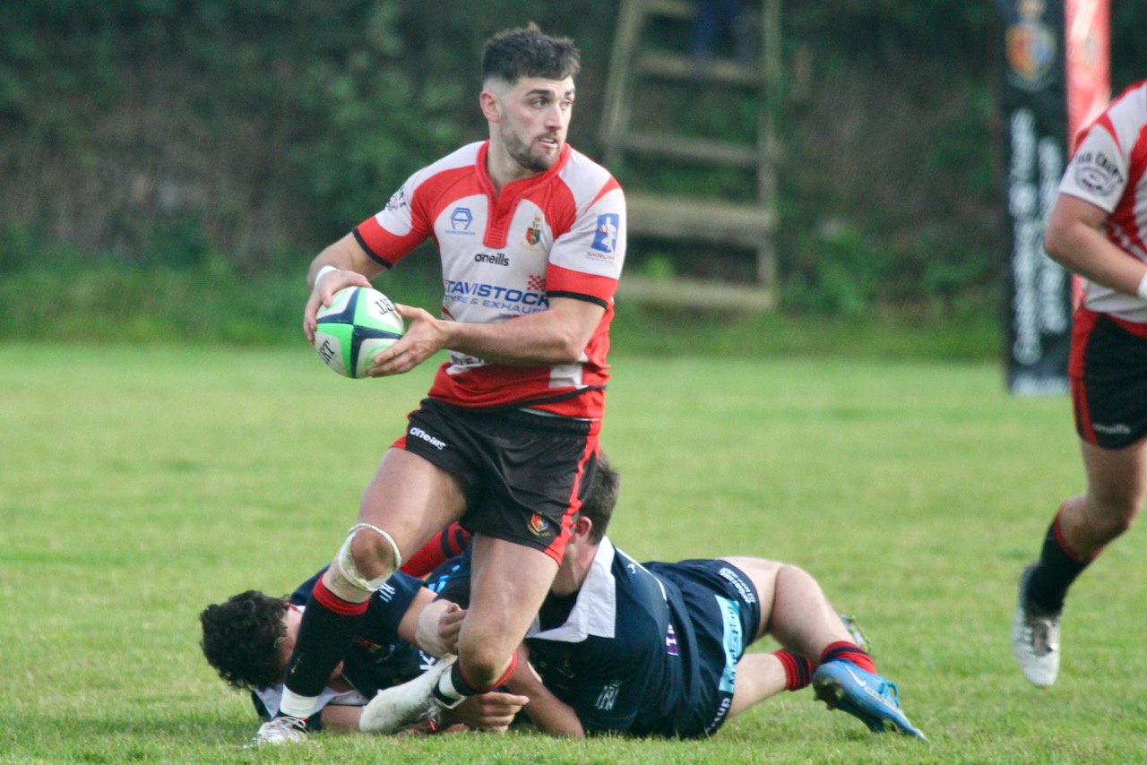 CLOCKWISE FROM LEFT: Tavistock prop Charlie Charlton goes over to score; Jack Giddy breaks the game line supported by Seb Cox; Centre Ethan Lamerton leaves the defenders on the ground; Jack Lewis gets it down over the try line.