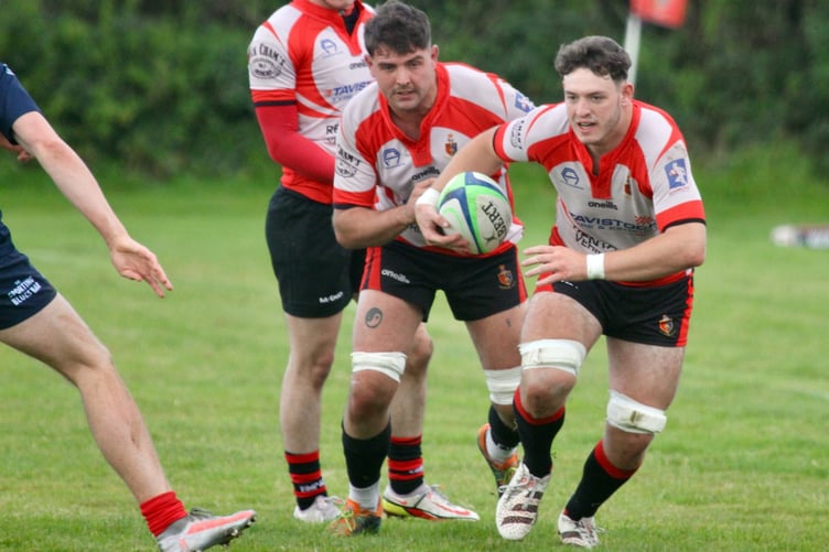 CLOCKWISE FROM LEFT: Tavistock prop Charlie Charlton goes over to score; Jack Giddy breaks the game line supported by Seb Cox; Centre Ethan Lamerton leaves the defenders on the ground; Jack Lewis gets it down over the try line.