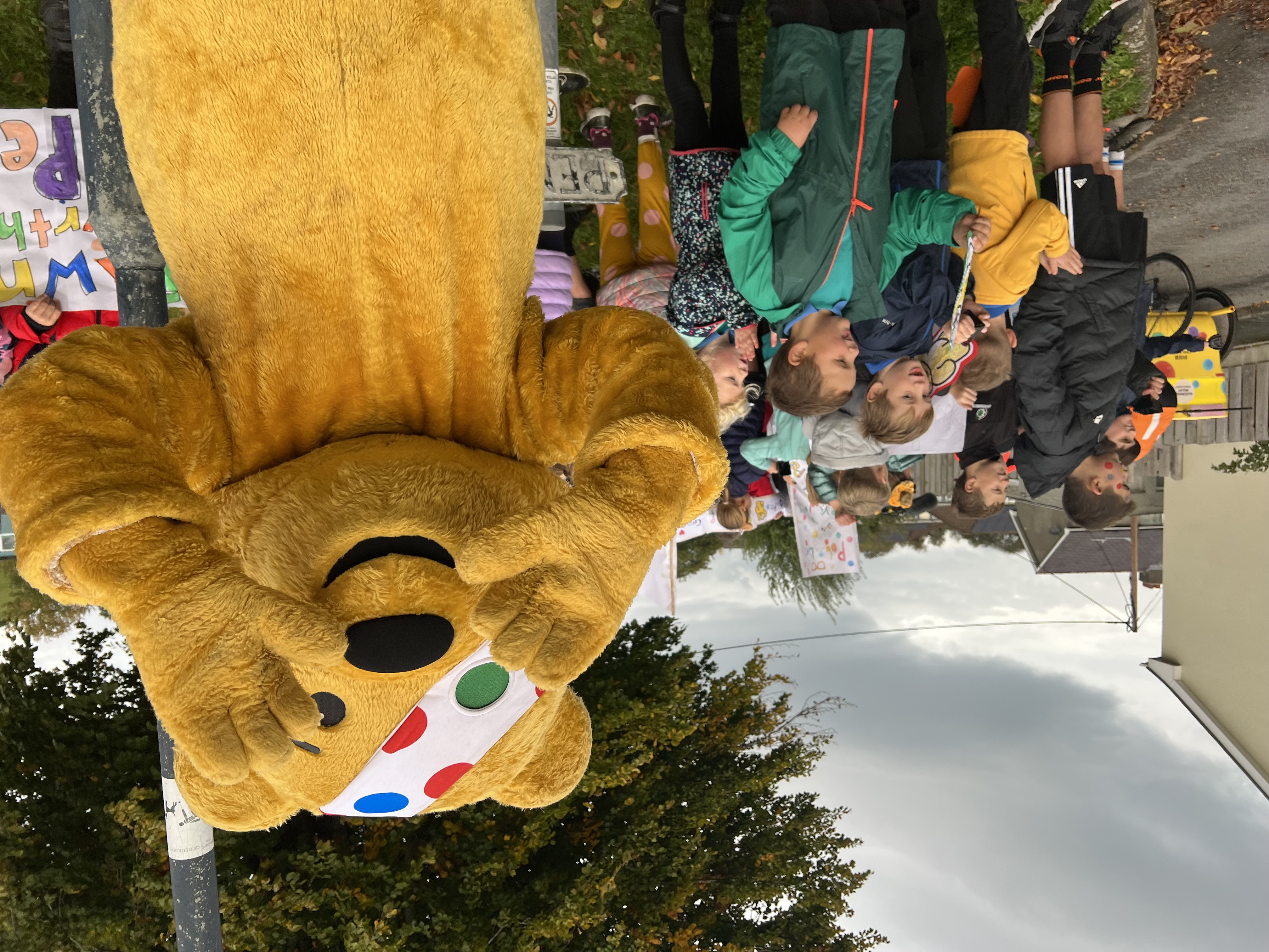 Pudsey with schoolchildren in Capel Bangor