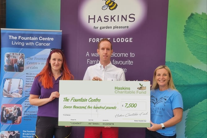 Jess Bowman, Jamie Haskins and the Fountain Centre fundraising manager Susan Jordan