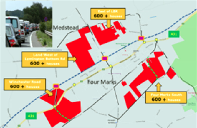<p>Areas highlighted in red are potential sites for new housing</p>