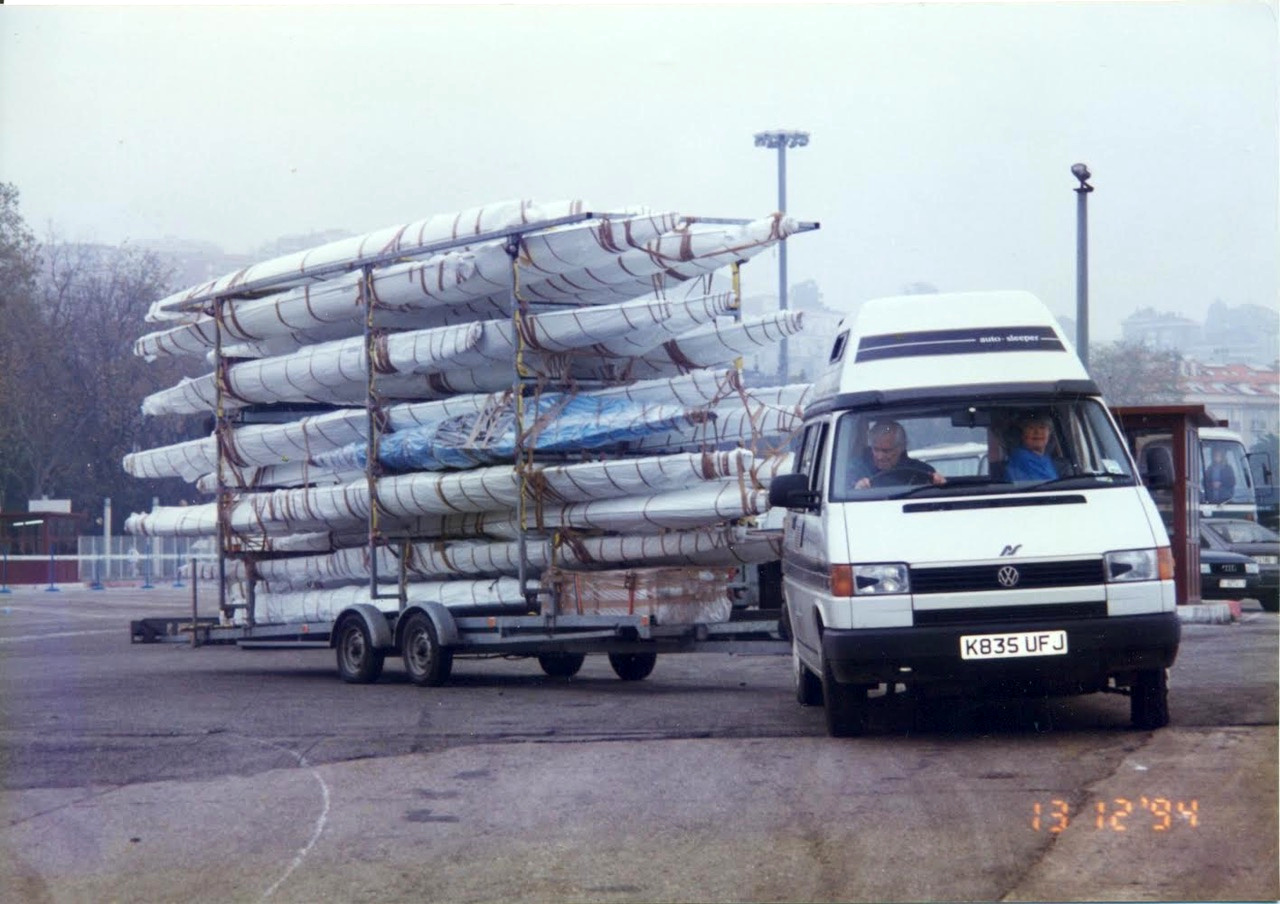 David driving with a large number of kayaks on a trailer in years gone by.
