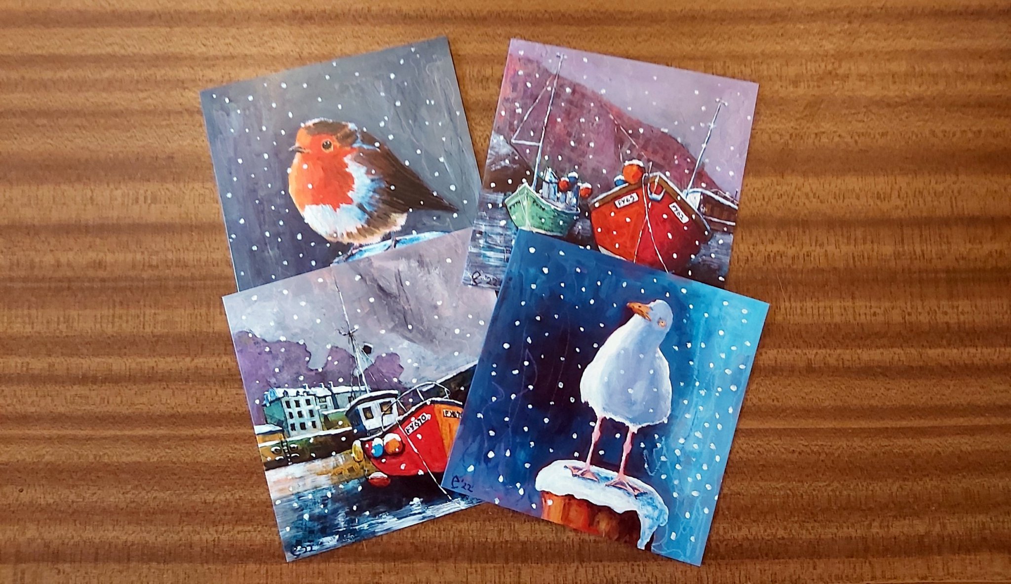 Ann Kinahan with her Christmas cards and paintings
