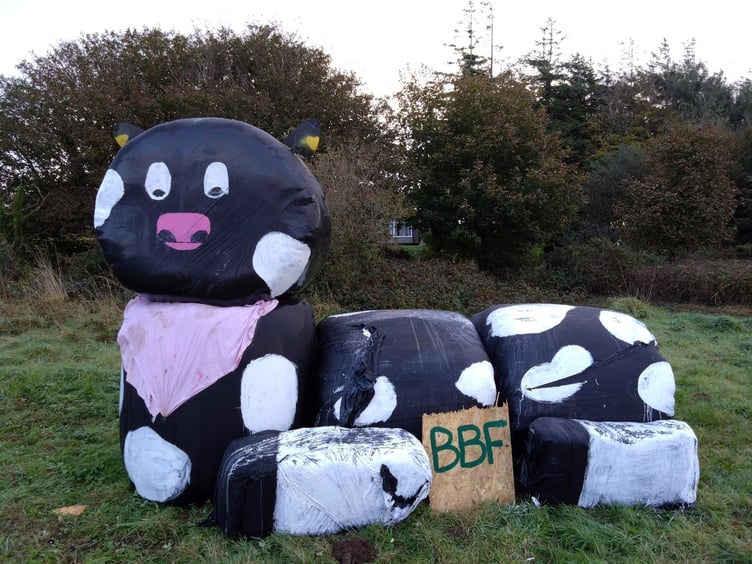 Callington young farmers Claudia the cow hay bale sculpture