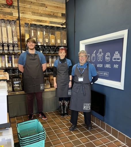 Maddy and staff members at the new Pembrokeshire REFILL shop, St Govans Centre, Pembroke Dock