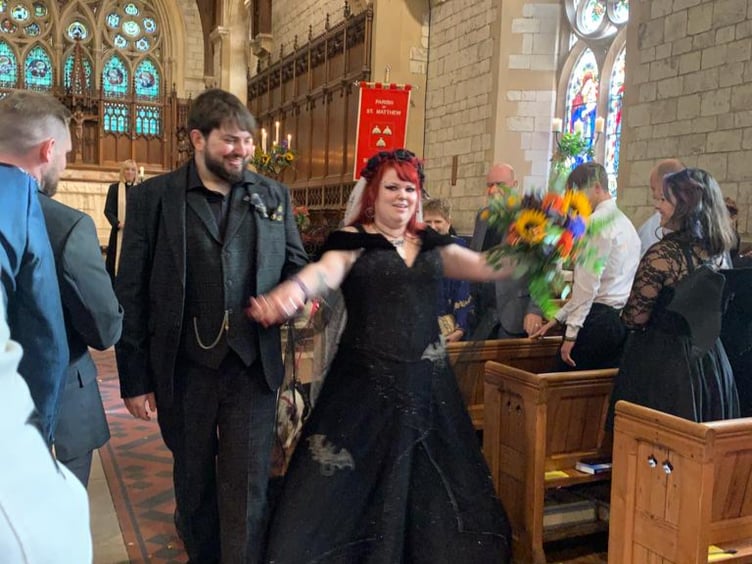 School pupils at St Matthew’s School, Blackmoor, dressed as bats for teacher Miss Soal’s spooky Hallowe’en-themed wedding day