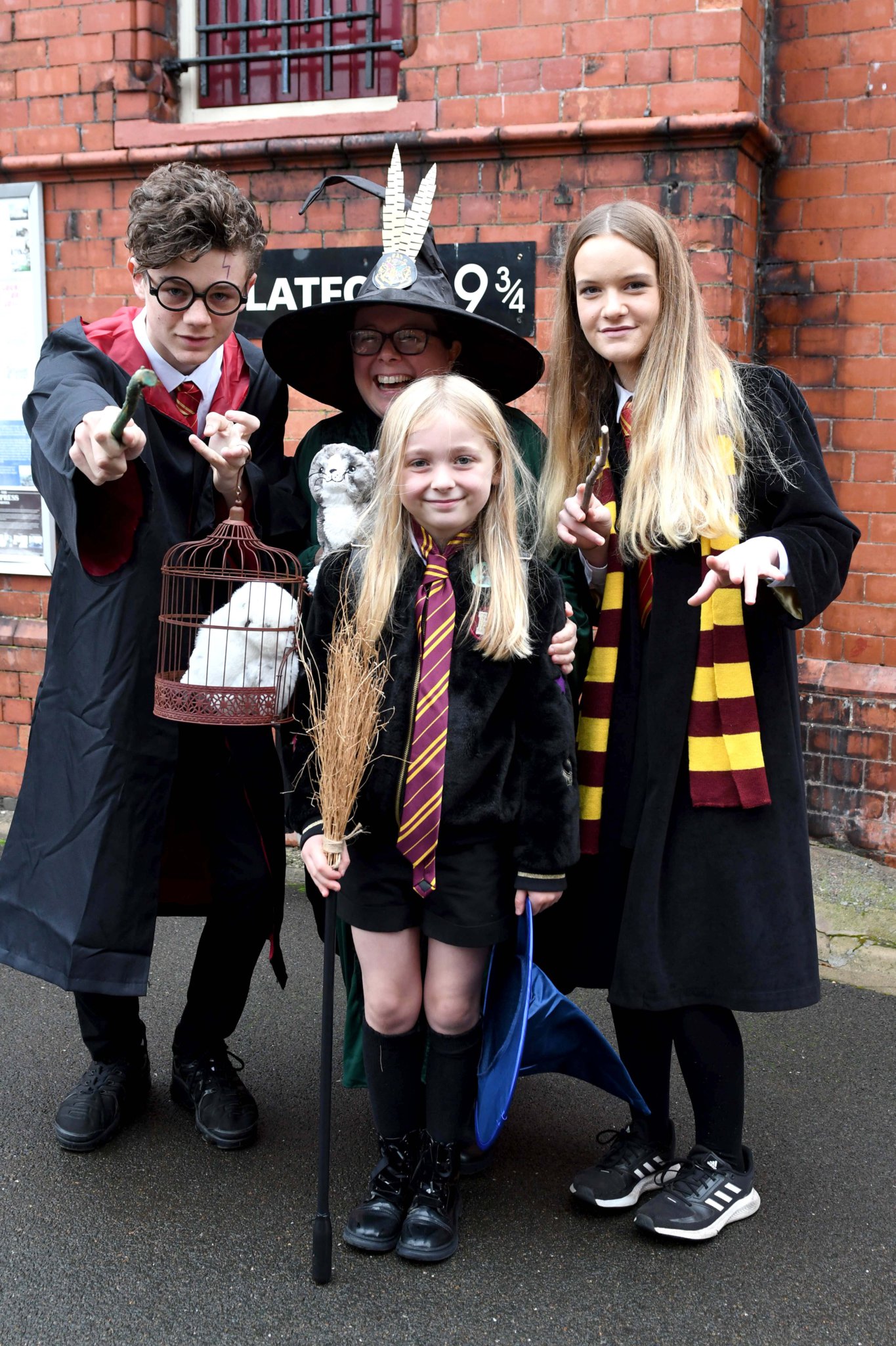 The Wizard Express at Douglas railway station - pictured is Cory Corkhill (left) and Sienna Bennett (left) with mum Vicky Johnson and her daughter Abi Johnson (8)