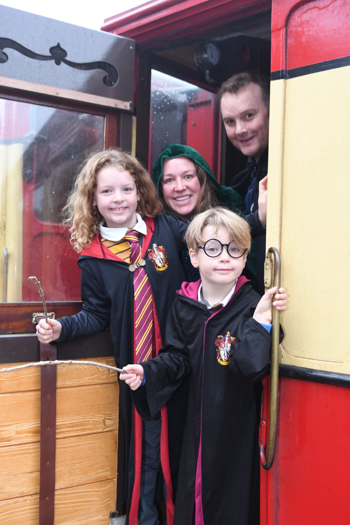 The Wizard Express at Douglas railway station - pictured is Imogen Reid (8) and Edward Reid (5) with mum Grace Reid and dad Al Reid