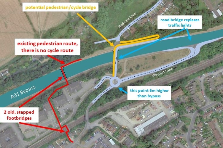 Former Farnham Town Council leader John Neale’s Weydon Lane Interchange concept is intended to provide a new, safe, active travel route between the town centre and the Weydon/Shortheath areas