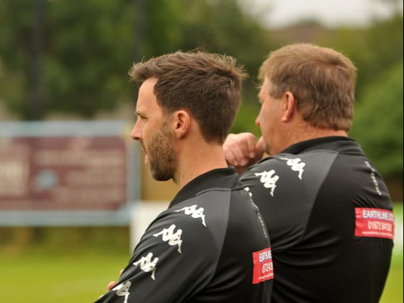 <p>Badshot Lea co-manager Gavin Smith (left)</p>