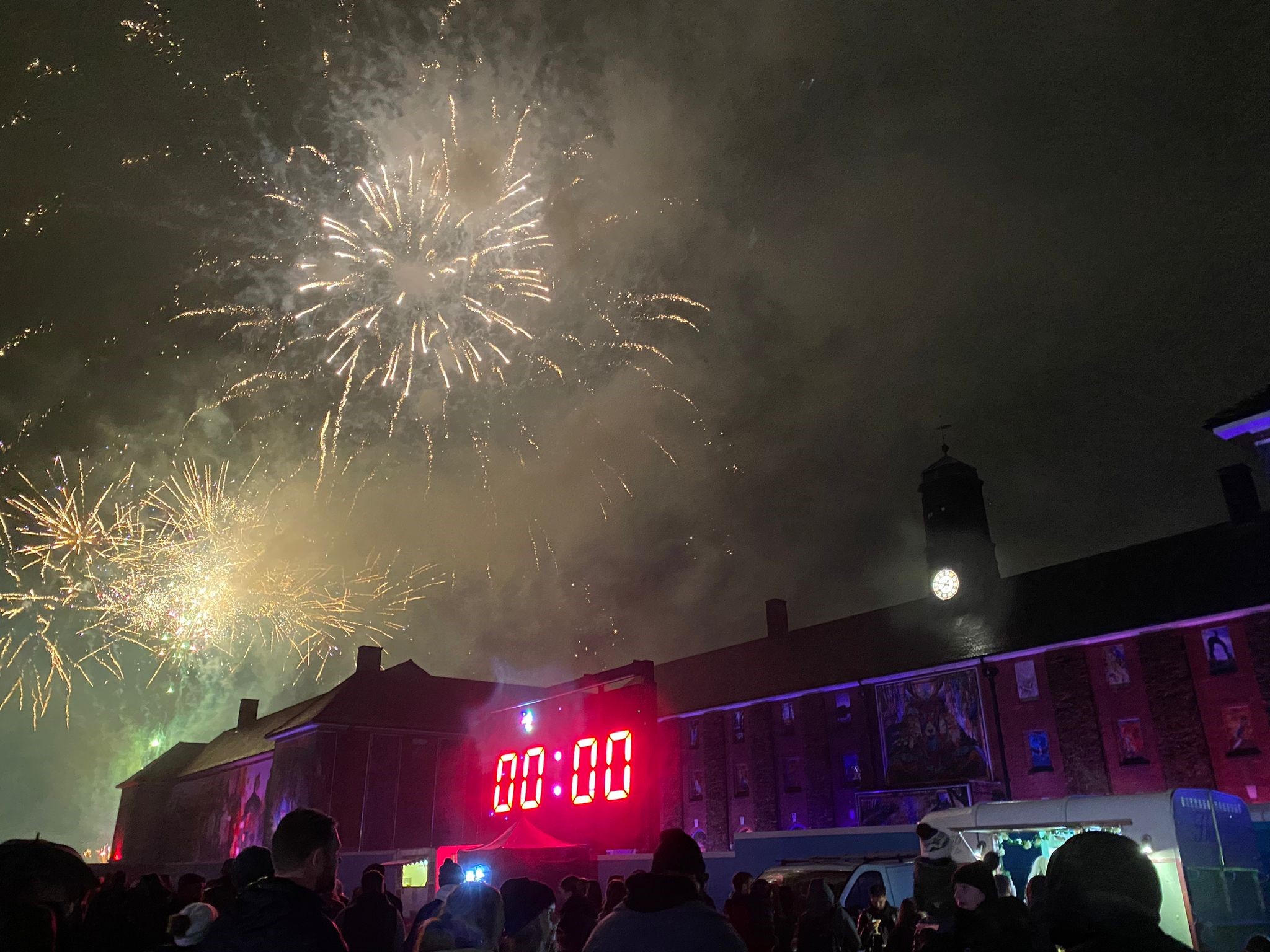 <p>The fireworks start as the countdown clock reaches zero in Whitehill & Bordon </p>