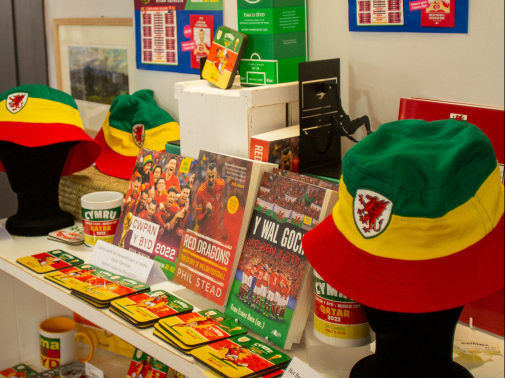 Wales memorabilia for sale in the National Library shop