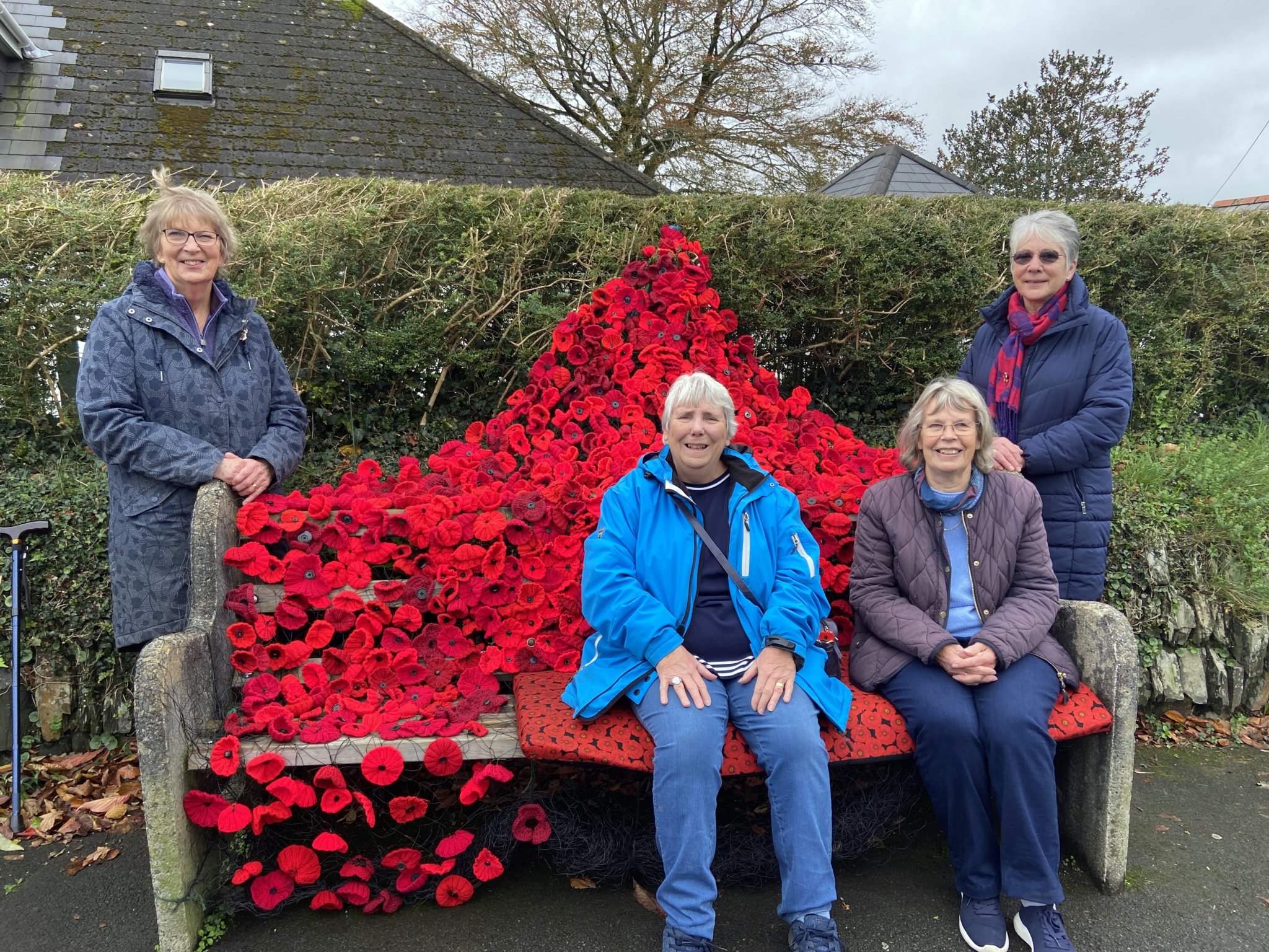 Whitchurch WI members on their poppy bench