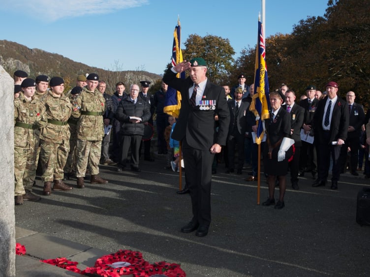 Neil Williams laid a wreath on behalf of the Royal Marines during the Remembrance Service in Porthmadog
