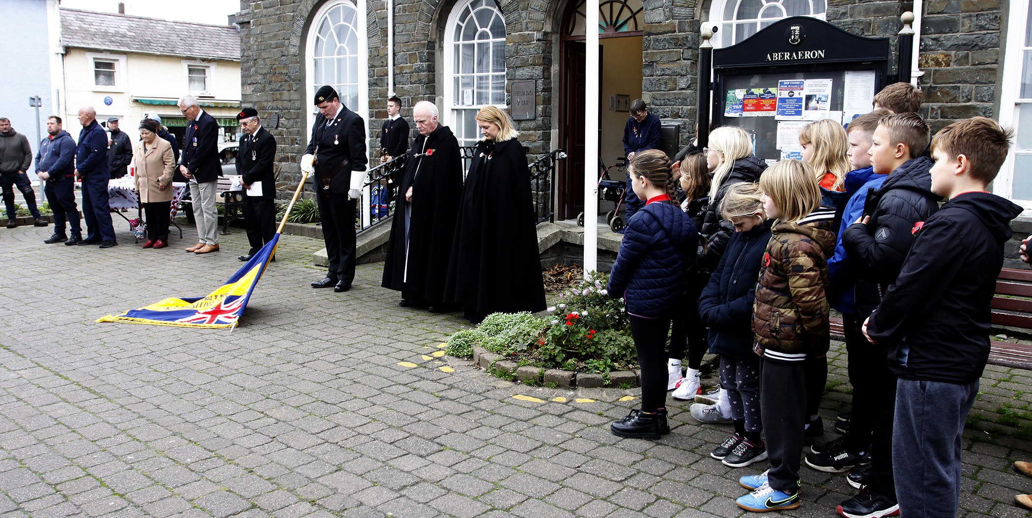 The silence on Armistice Day at County Hall in Aberaeron
