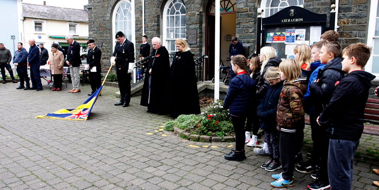 The silence on Armistice Day at County Hall in Aberaeron