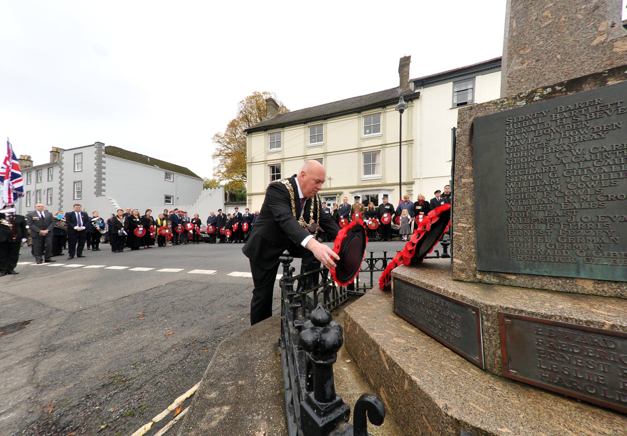 Ashburton Portreeve Sean Wilson lays a wreath