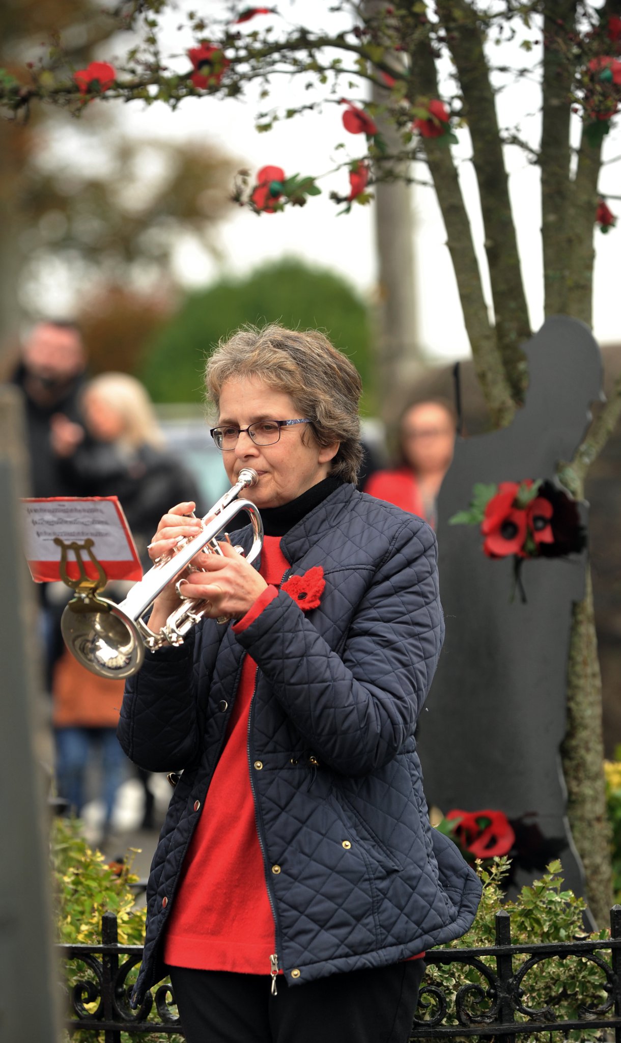Photo: Steve Pope MDA131122E_SP021
Remembrance Sunday, Ashburton. Wreath laying ceremony and act of remembrance at the town's war memorial Liz Wood plays the Last Post