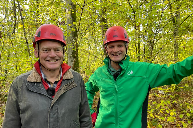 Countryfile presenter Tom Heap with Matt Wilkinson of Forest Research at the flux tower