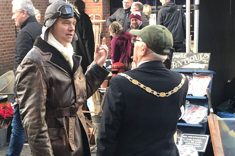The mayor of Farnham bumped into a time-travelling aviator at the West Street antiques market last Sunday