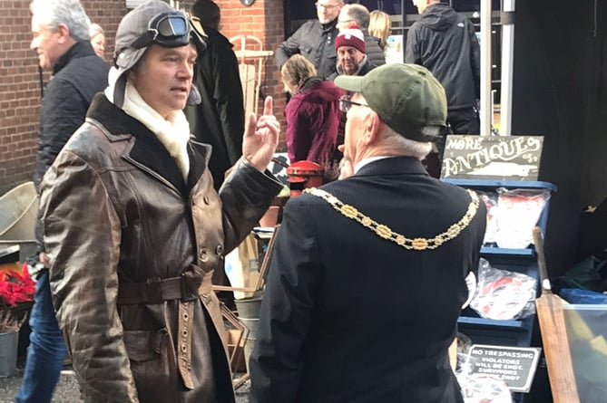 The mayor of Farnham bumped into a time-travelling aviator at the West Street antiques market last Sunday