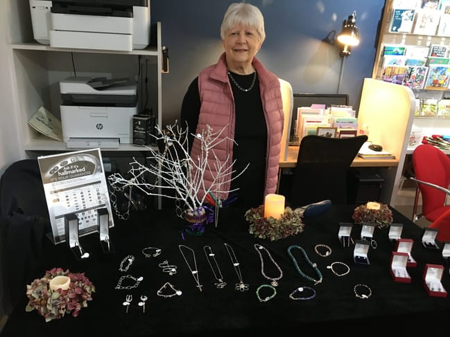 Jean Palmer with her hand-made silver jewellery