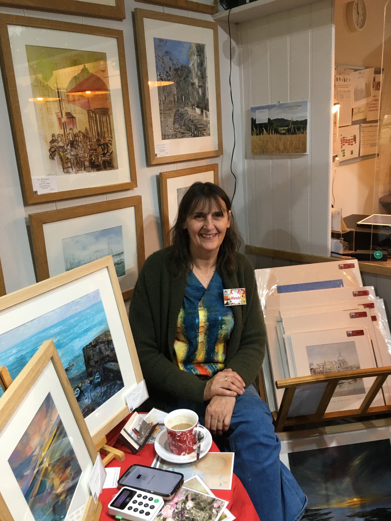 Artist Wendy Richards with some of her work