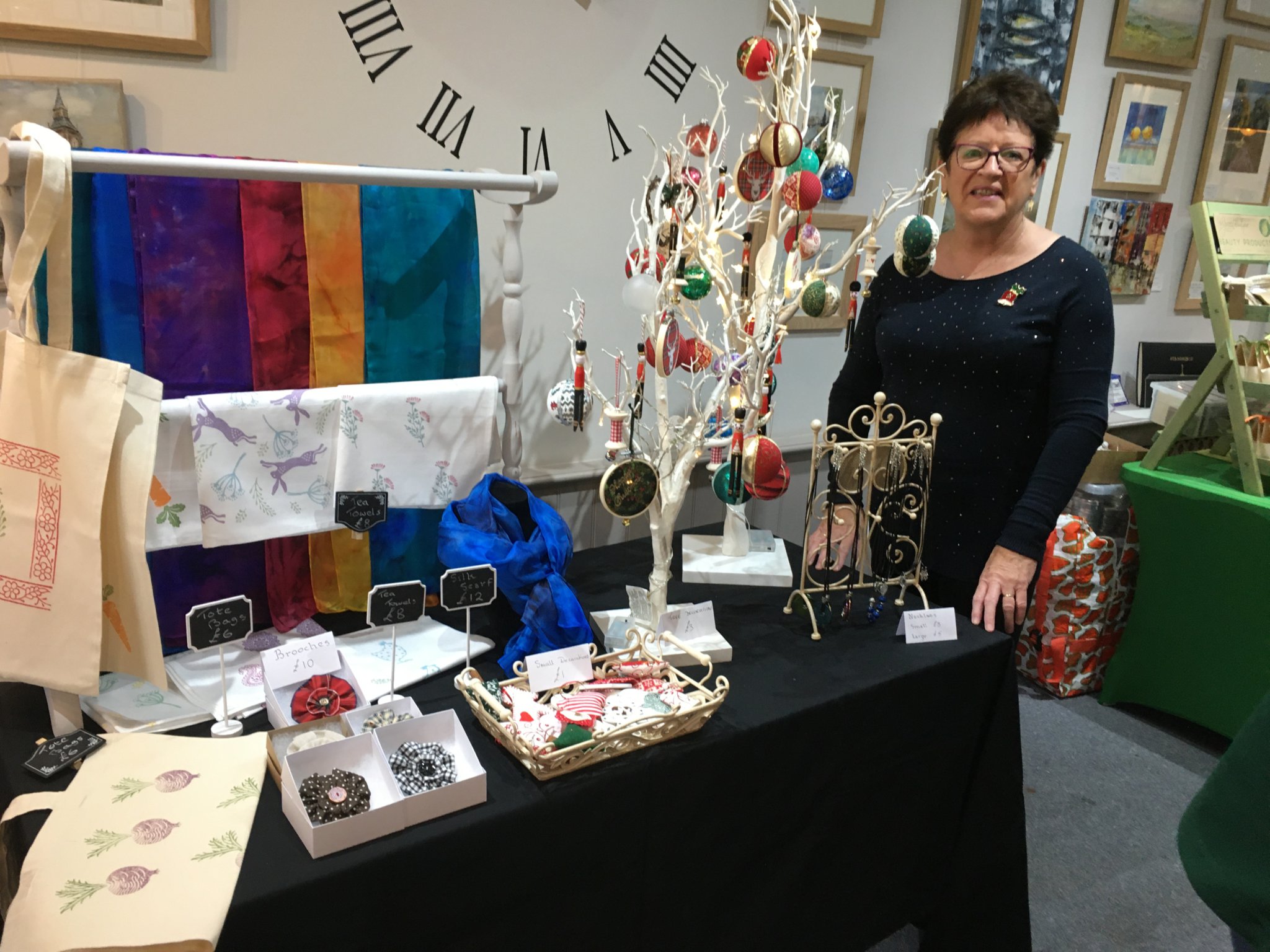 Maureen Pavey with her hand-made silk scarves