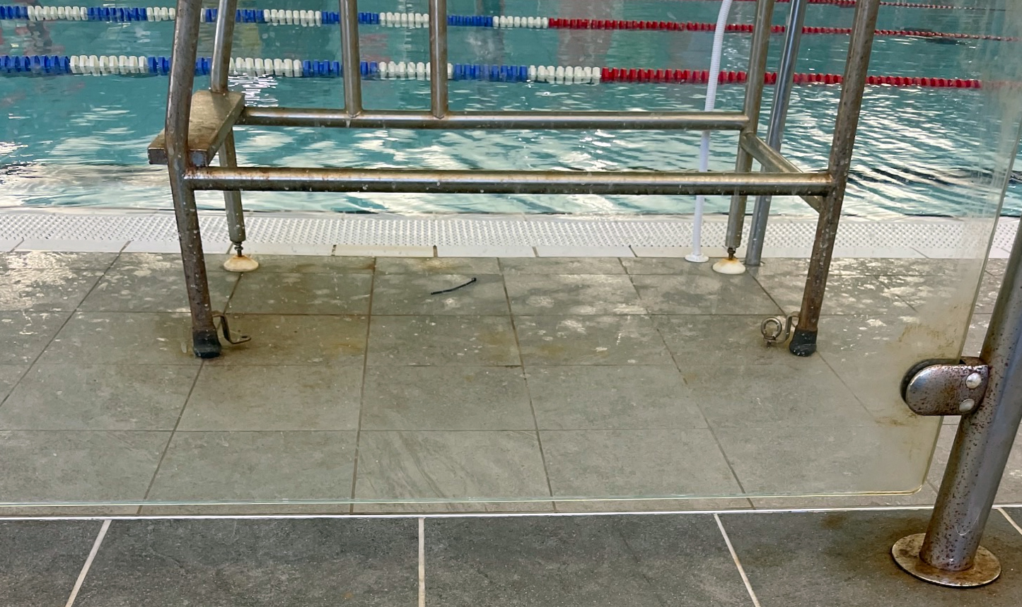 <p>Poolside rust at Alton Sports Centre</p>