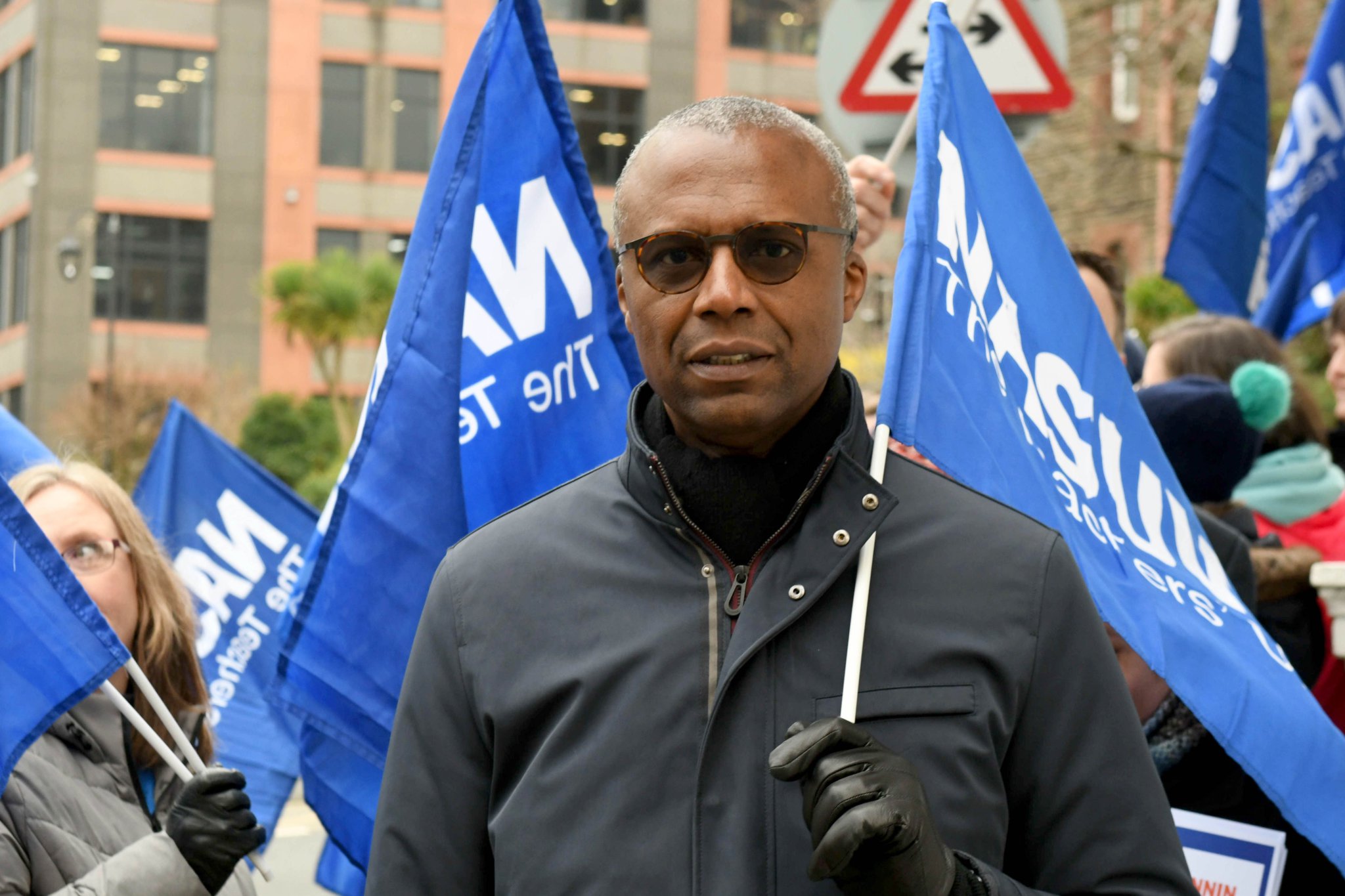 Members of teachers’ union NASUWT take industrial action in a row over pay and conditions - pictured is Patrick Roach, the union's General Secretary
