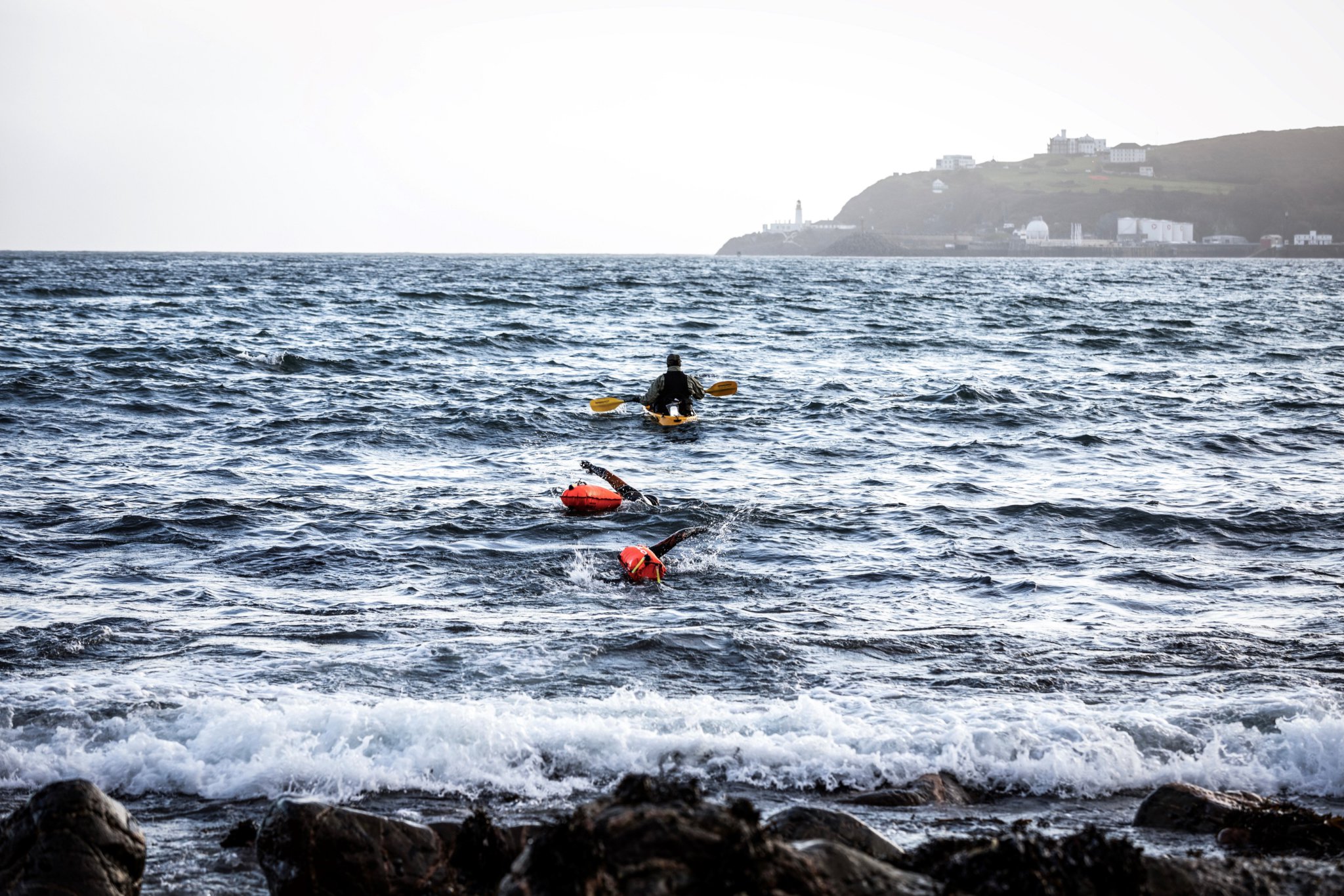 Martin Malone pictured with his training partner Sue Powell during his six bay swimming challenge