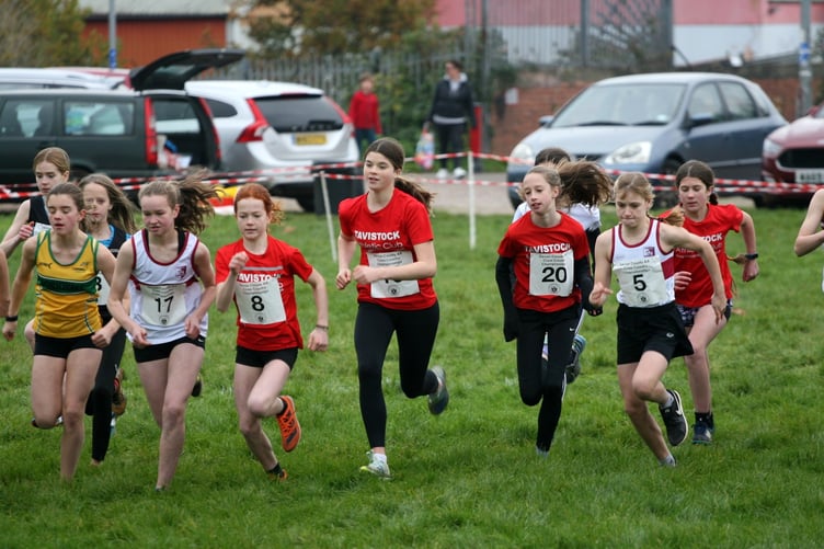 CLOCKWISE FROM ABOVE-LEFT: Tristan Bigham; Jo Meek (right); Sam Lake; the Tavistock Athletics Club crosscountry team; the Under-13 girls’ race gets under way.