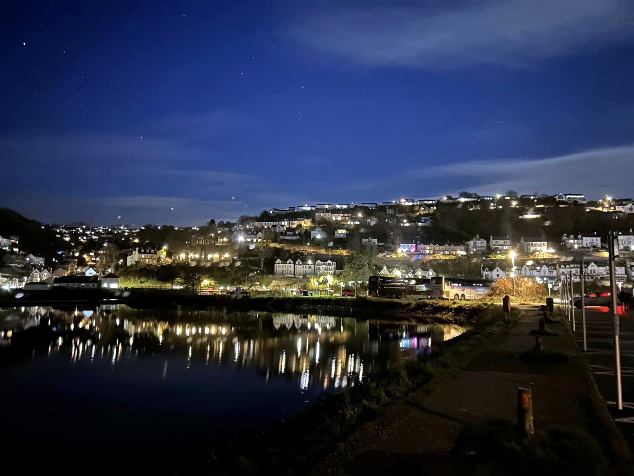 Looe lit up during the Christmas lights switch on
