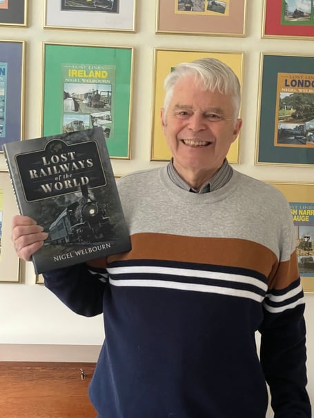 Nigel Welbourn with his latest book, Lost Railways of the World.