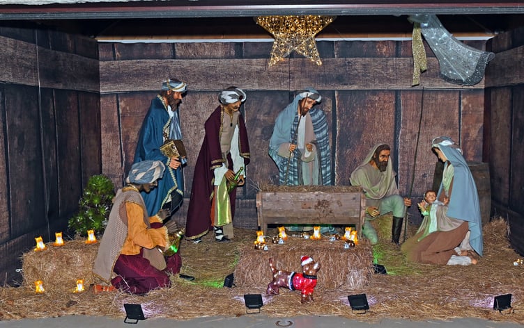 Someone created this beautiful manger scene in their garden to add to the festivities