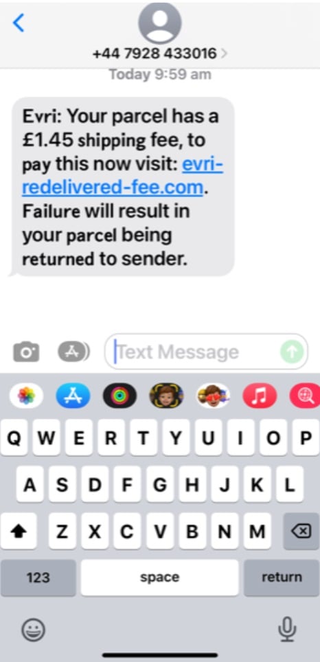 Smishing text from scammer