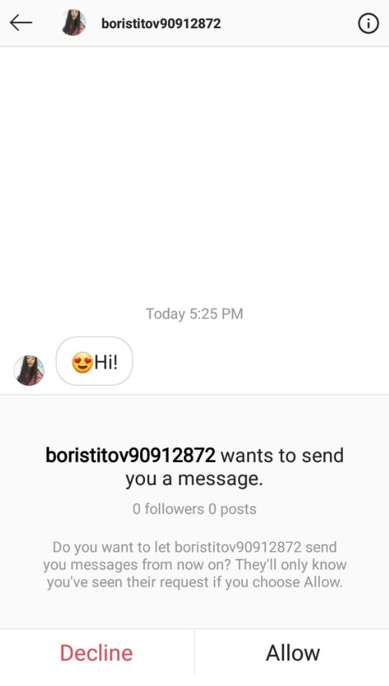 Sextorition message from Instagram scammer