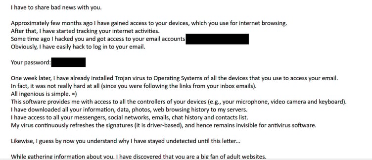 Sextortion Email from scammer