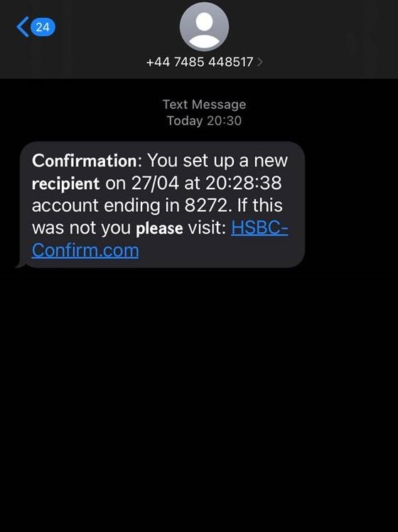 Phising text from HSBC scammer