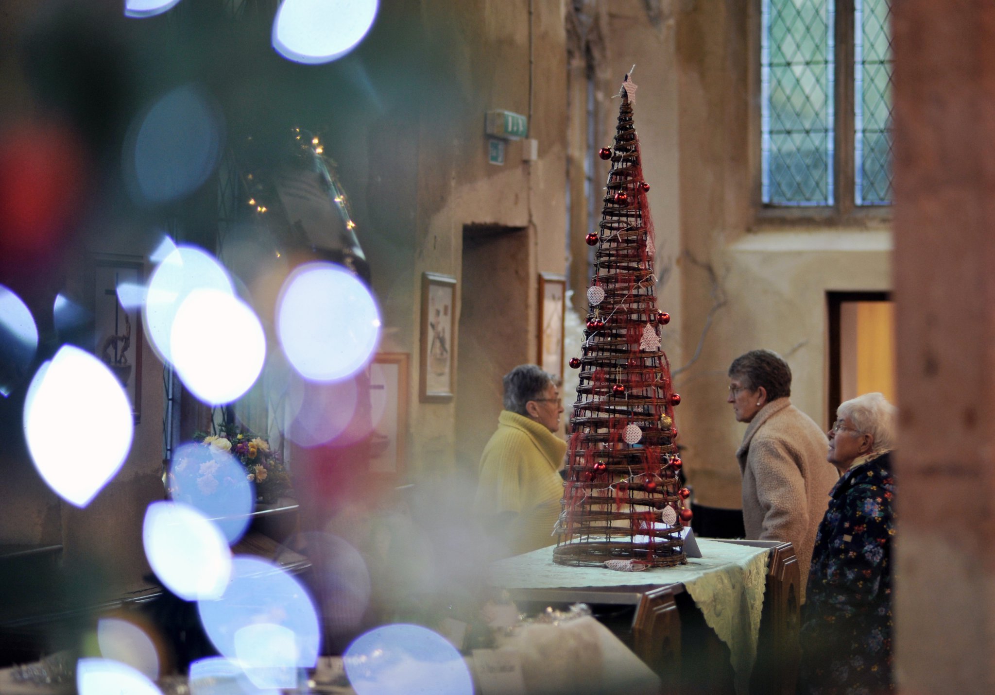 Jenny Benney admires the parish council’s recycled tree.