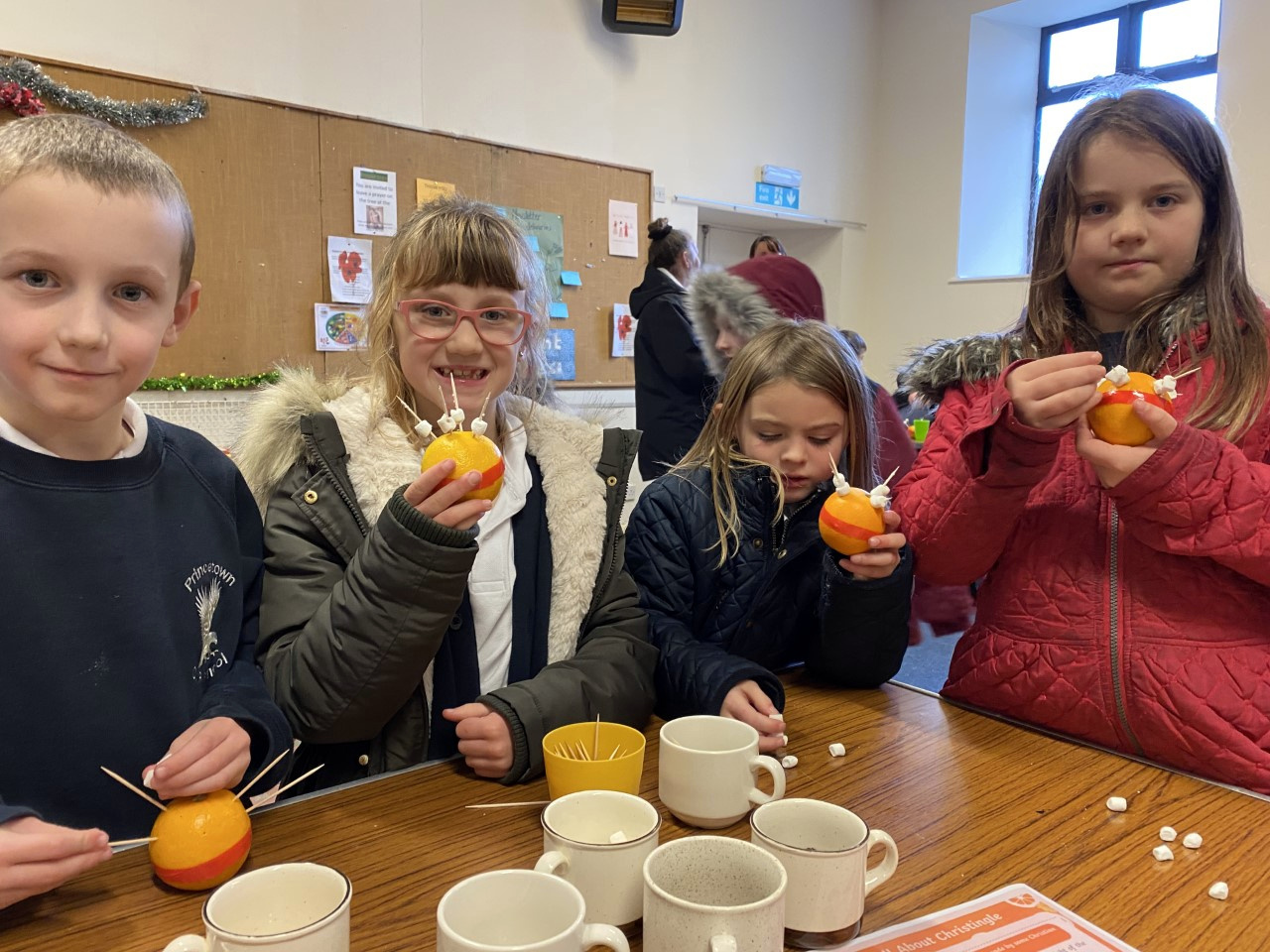 Princetown school Christingle making in Methodist Chapel