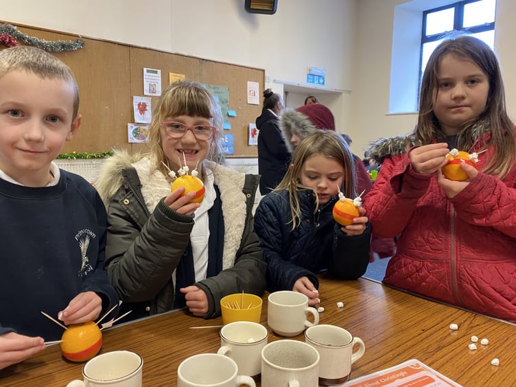 Princetown school Christingle making in Methodist Chapel