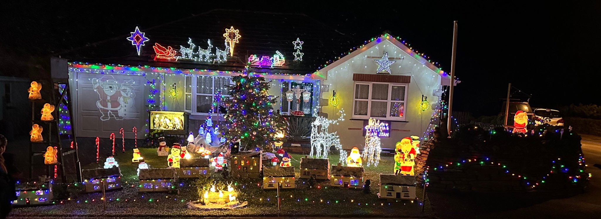 ABOVE: Meeting the Penguins are Josh and Jacob; Left, Trecarne Gardens at Delabole all lit up. Pictures: Adrian Jasper