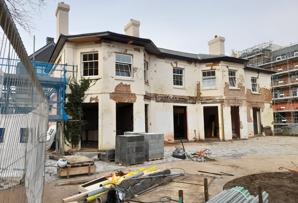 <p>Grade II-listed Brightwell House in its present form, as of December 2022, midway through its refurbishment</p>