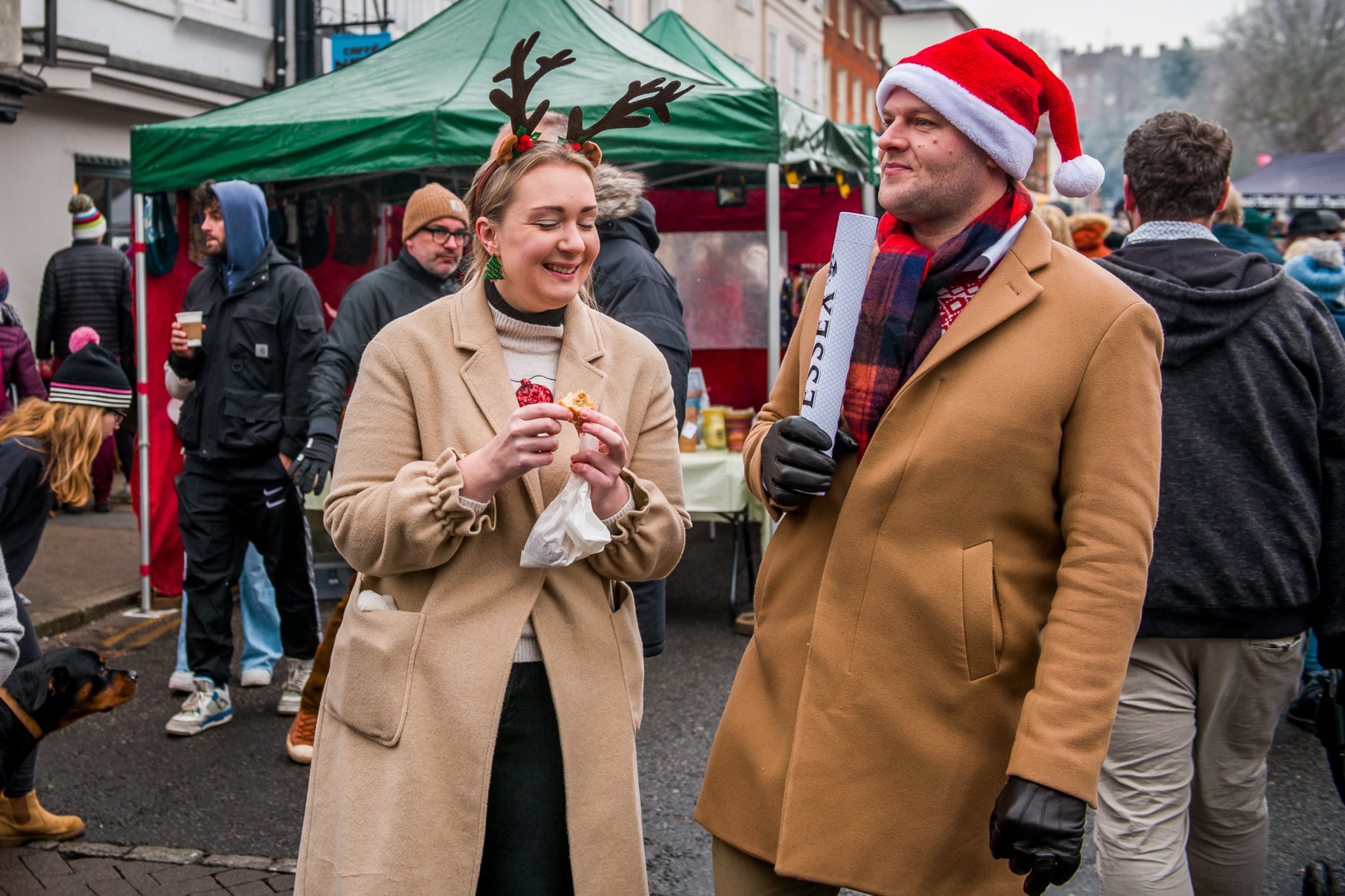 A couple enjoy the festive food on offer